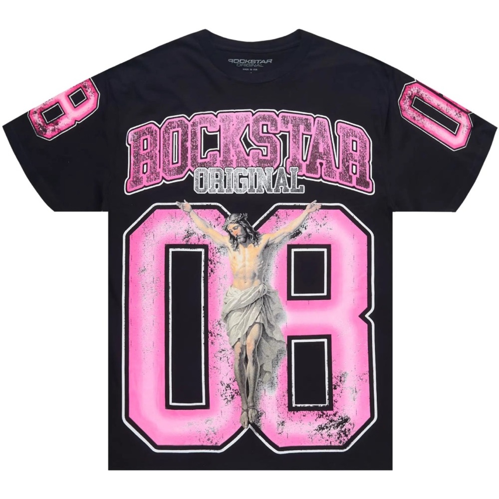 Rockstar Original Black Oversized T-Shirt with Pink Graphic 08